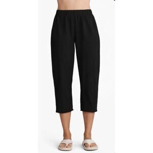 Cut Loose Raw Edge Crop Pants Black Small Linen Cotton Crosshatch